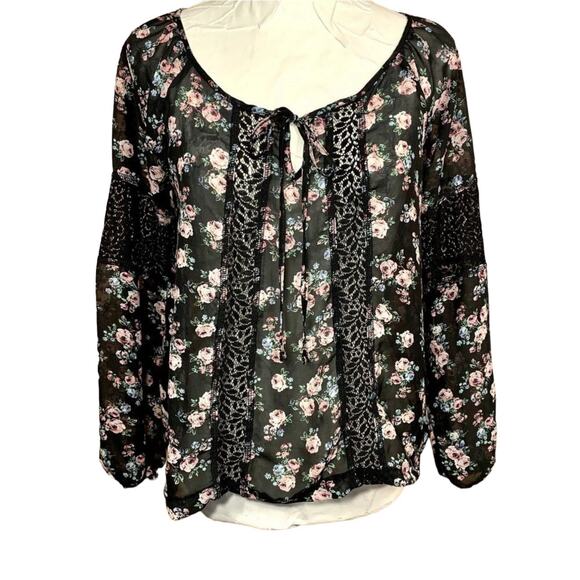 VTG Floral Peasant Blouse Womens M Lightweight Feminine Sheer Cottagecore Rose - Picture 1 of 10